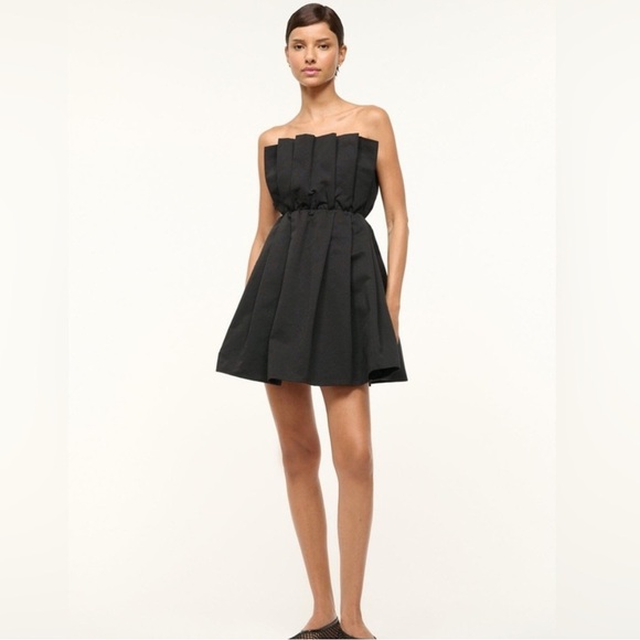 STAUD Dresses & Skirts - STAUD Cordelia Pleated Strapless Mini Dress Black Pockets Corset Size Medium